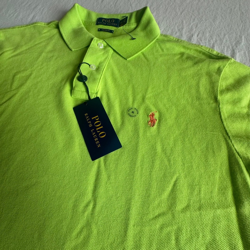 Polo Ralph Lauren Custom Fit Mesh Polo Shirt XL Neon/Safety Green Orange Pony